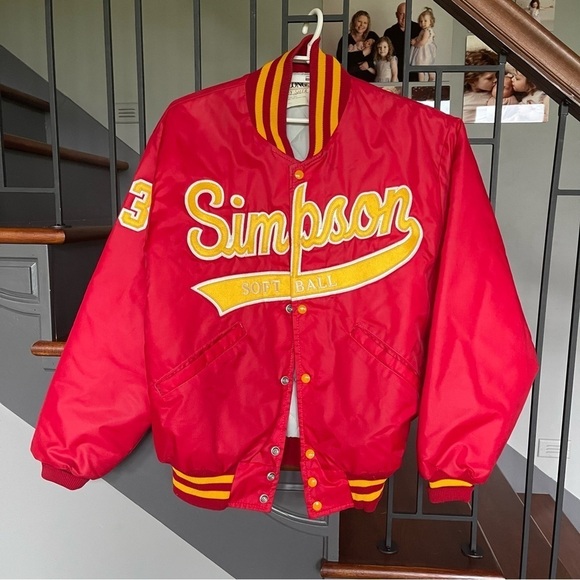 Vintage Delong Simpson college softball jacket USA Snap Button Jacket size large - Picture 1 of 8